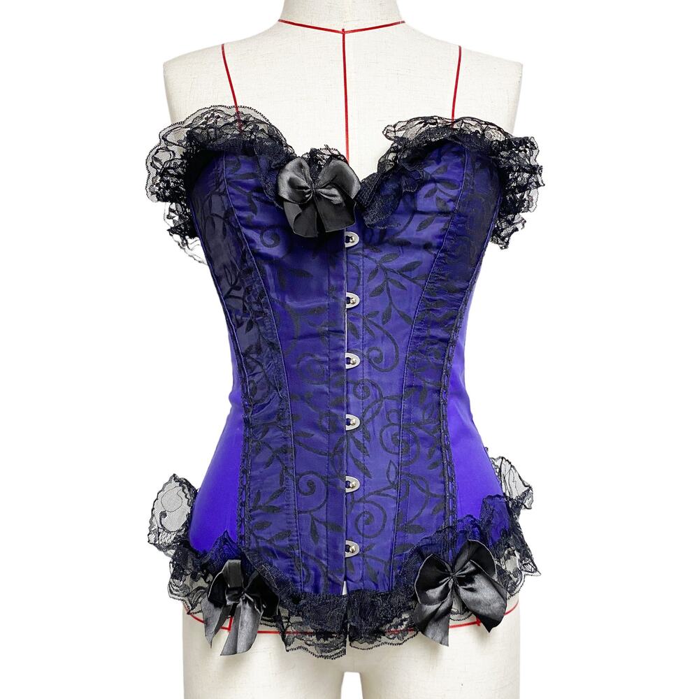 Alivila Womens Size M Purple Black Lace Trim Corset